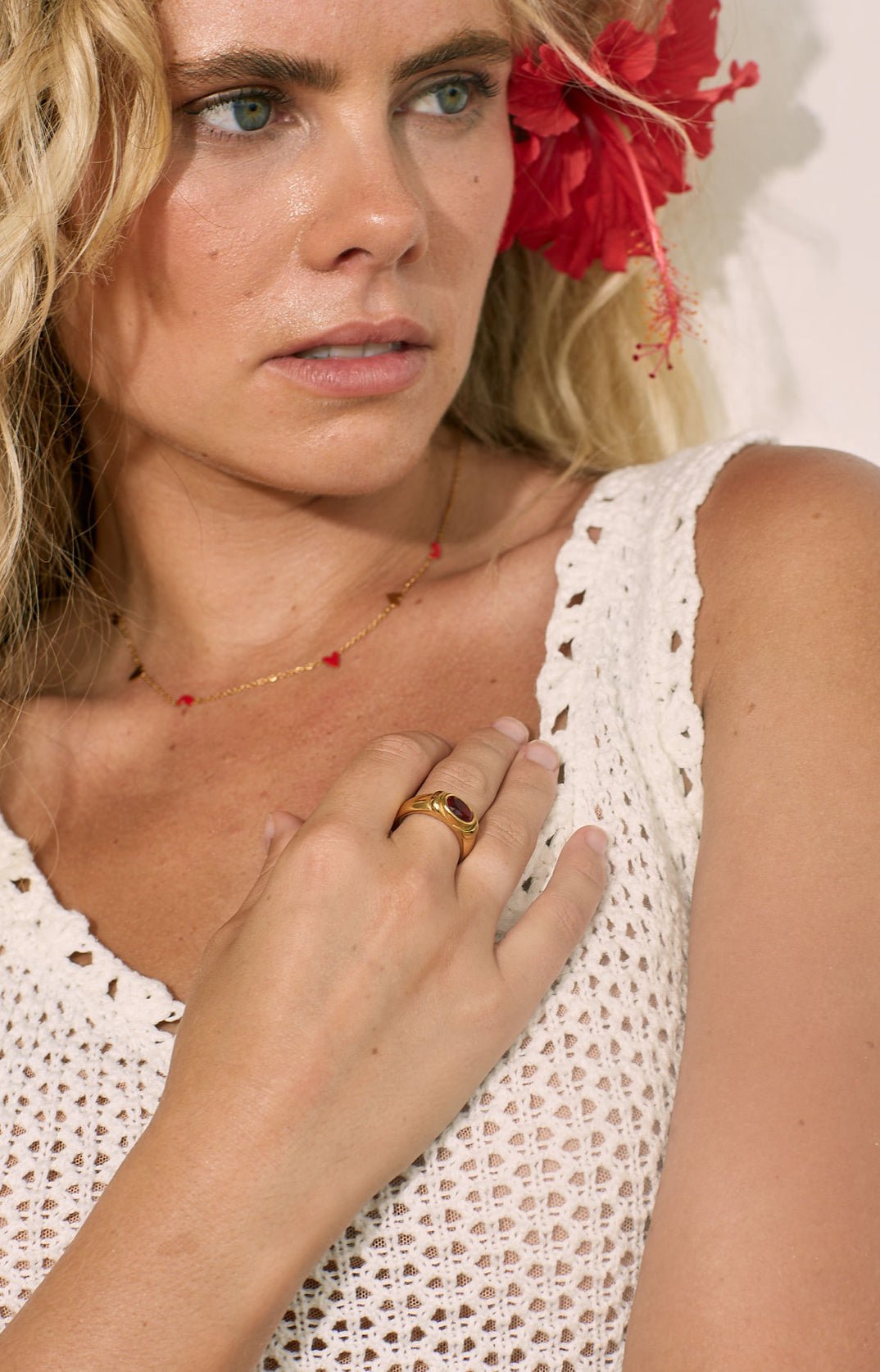 Valentines Day gift idea. Dainty heart necklace and ruby ring