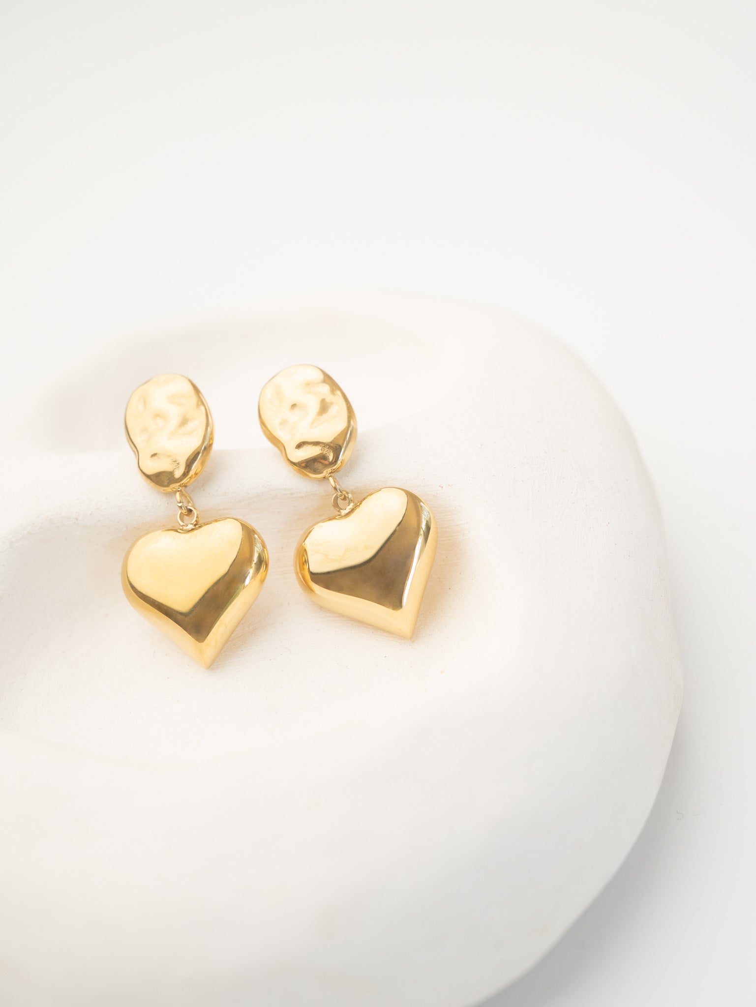 Gold Puff Heart Drop earrings 