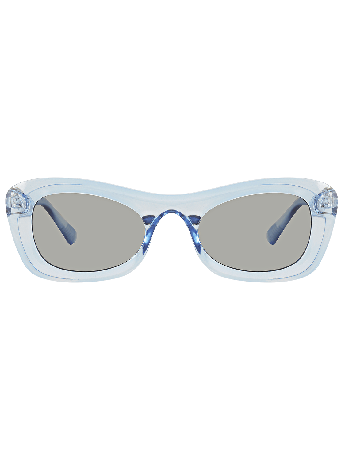 Front photo of new Bixby and Co blue sunglasses