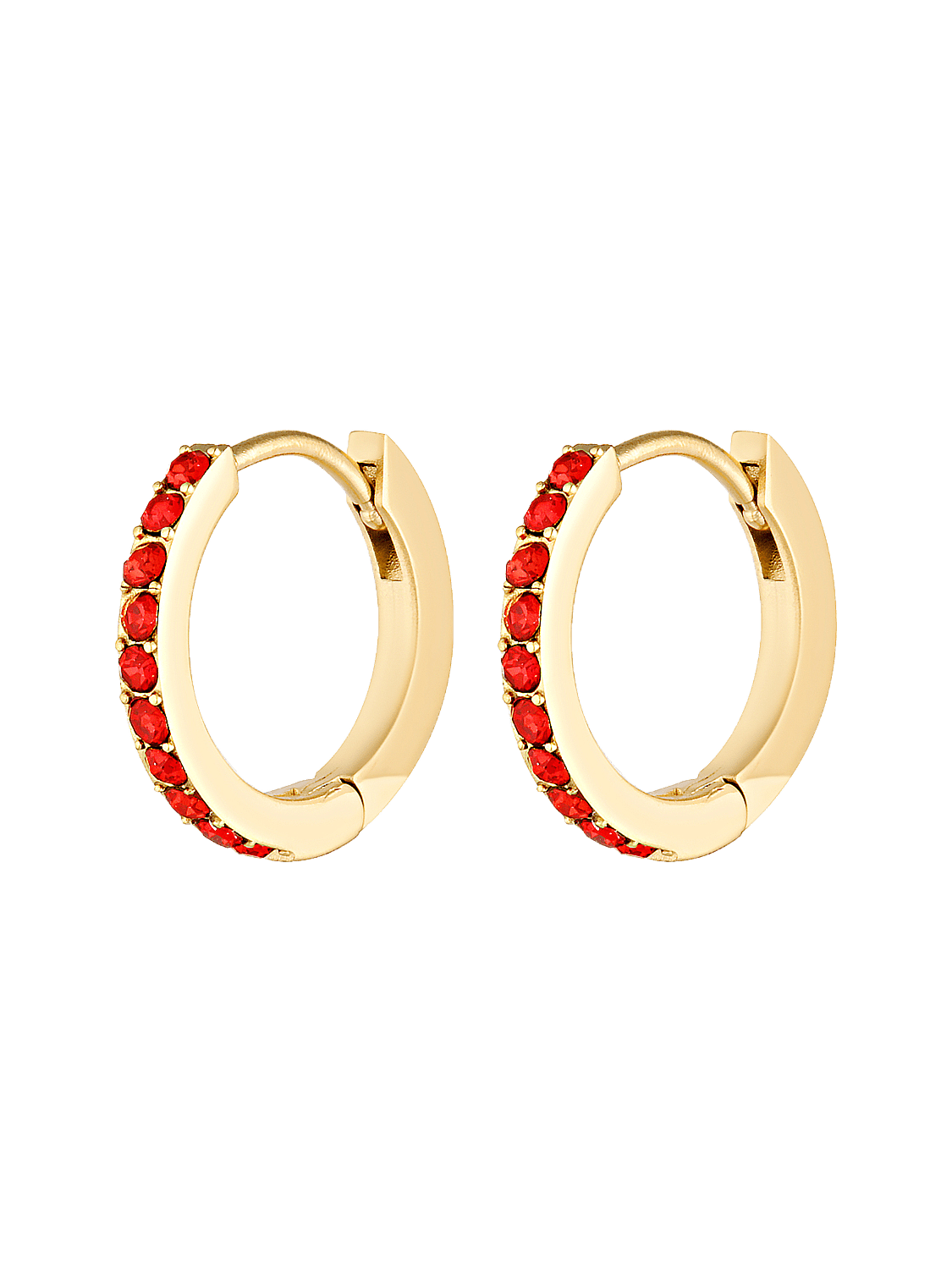 Small red huggie earrings 