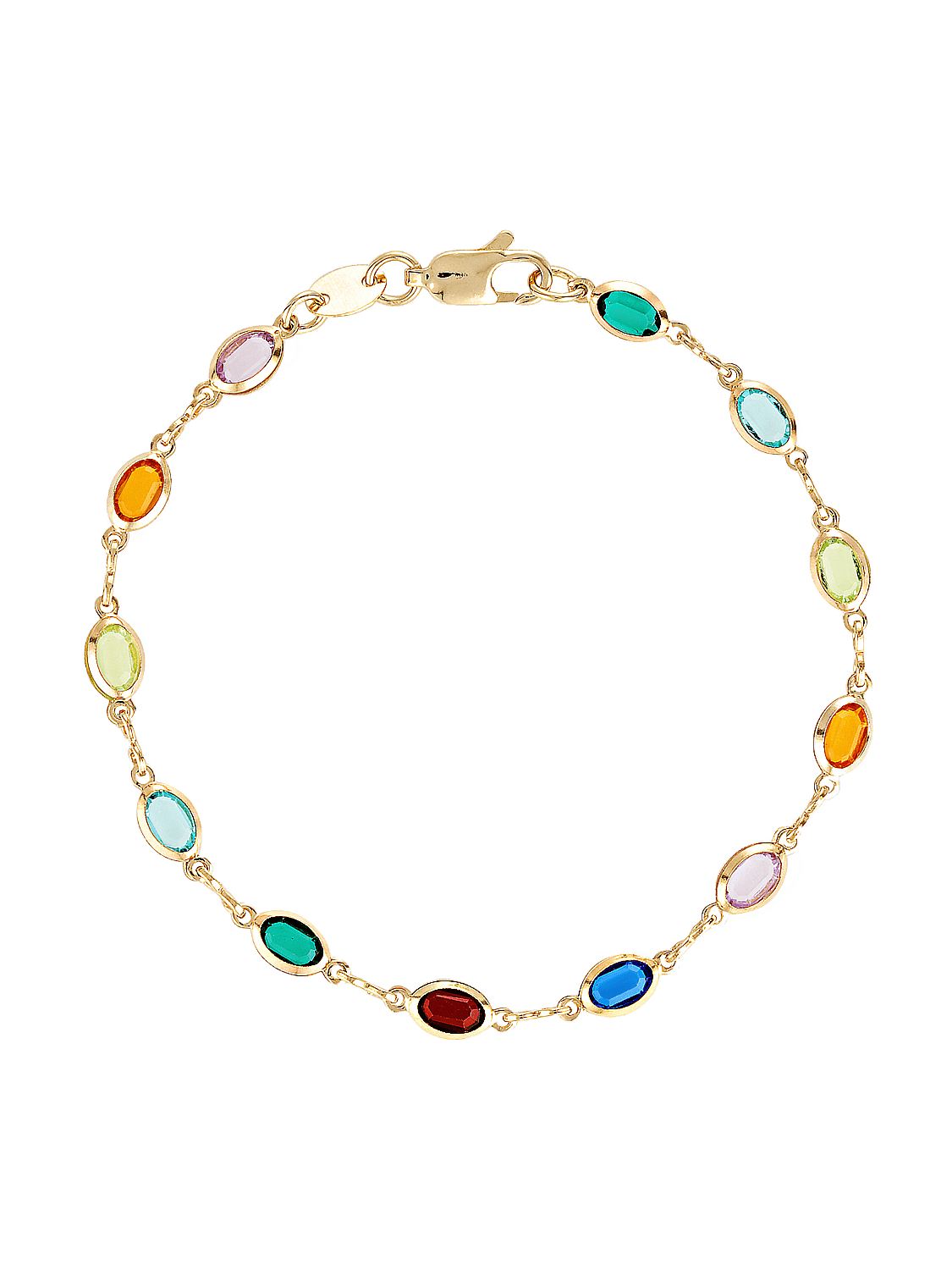 gold filled oval multicolour gemstone bracelet