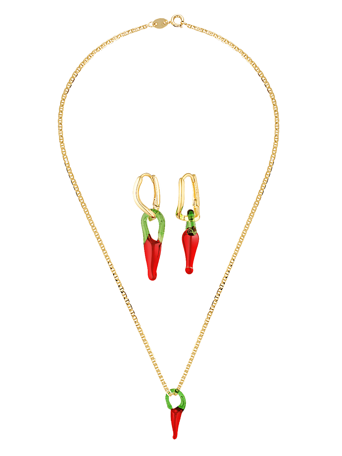 Chilli pendant necklace and earrings 