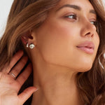 Silver stud earrings and silver herringbone chain