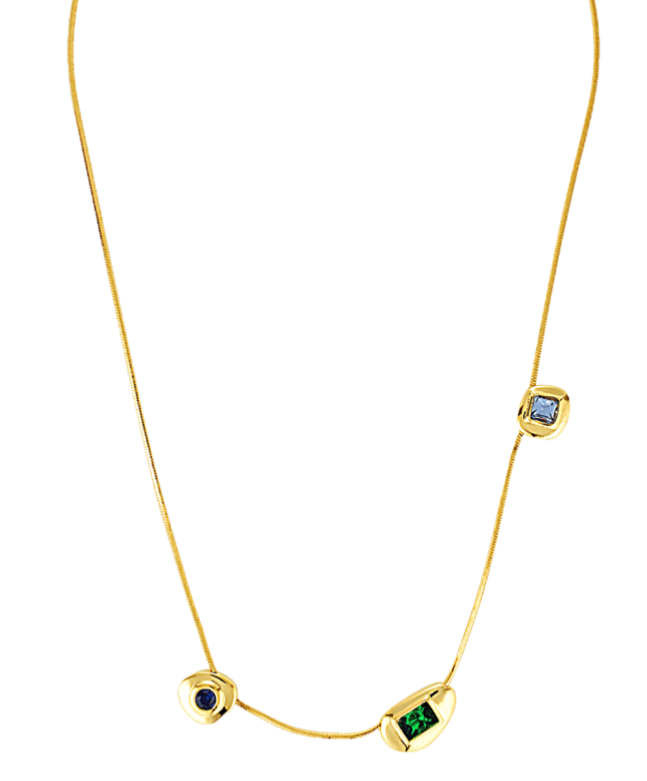 Fine chain Necklace with coloured gemstones