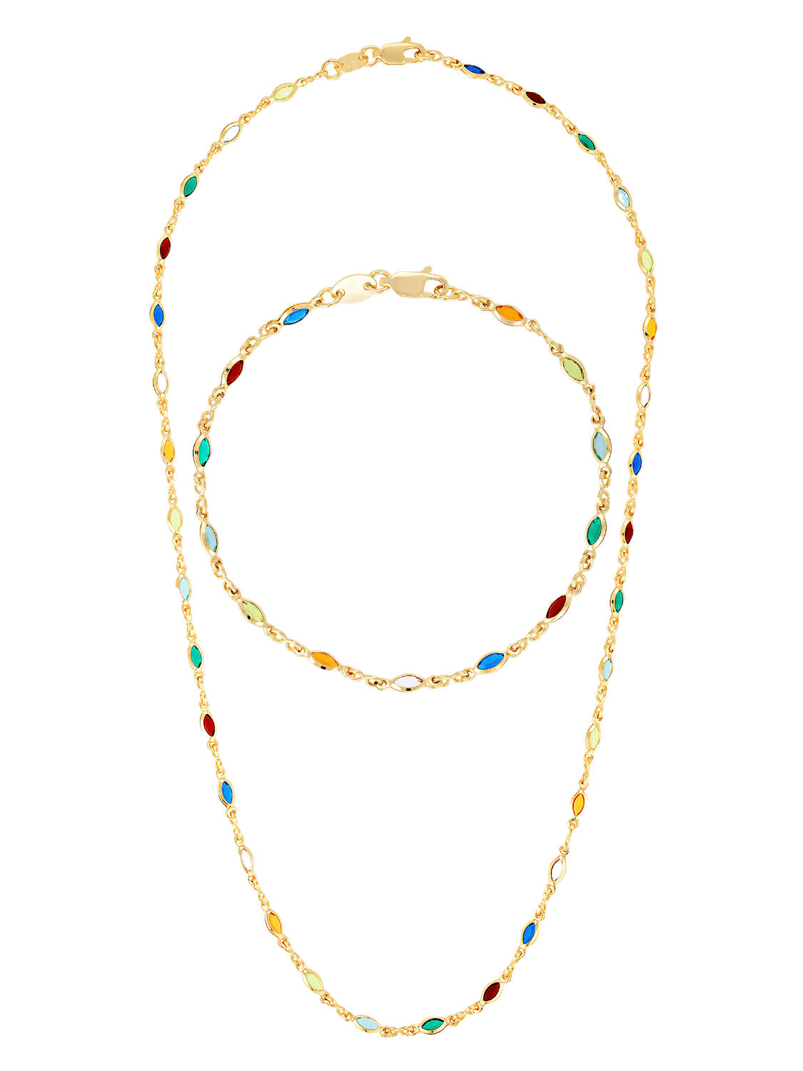 Dainty multicoloured necklace and bracelet set